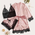 Women Elegant Sexy Lace Satin Pajamas Set