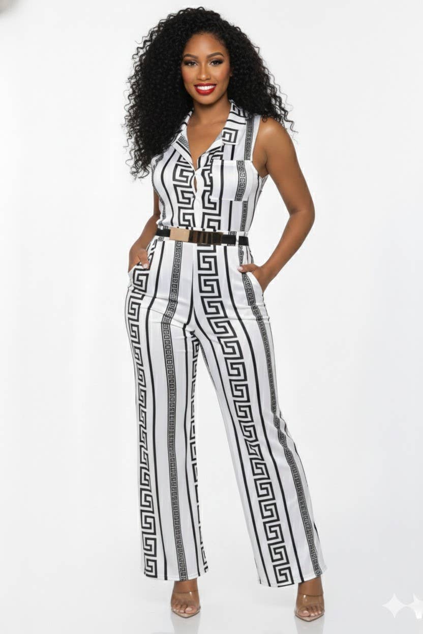 Vertically printed patterned sleeveless faux colla