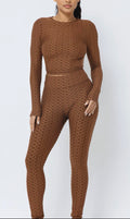Honeycomb Open Back Tie Top and Leggings Set BROWN