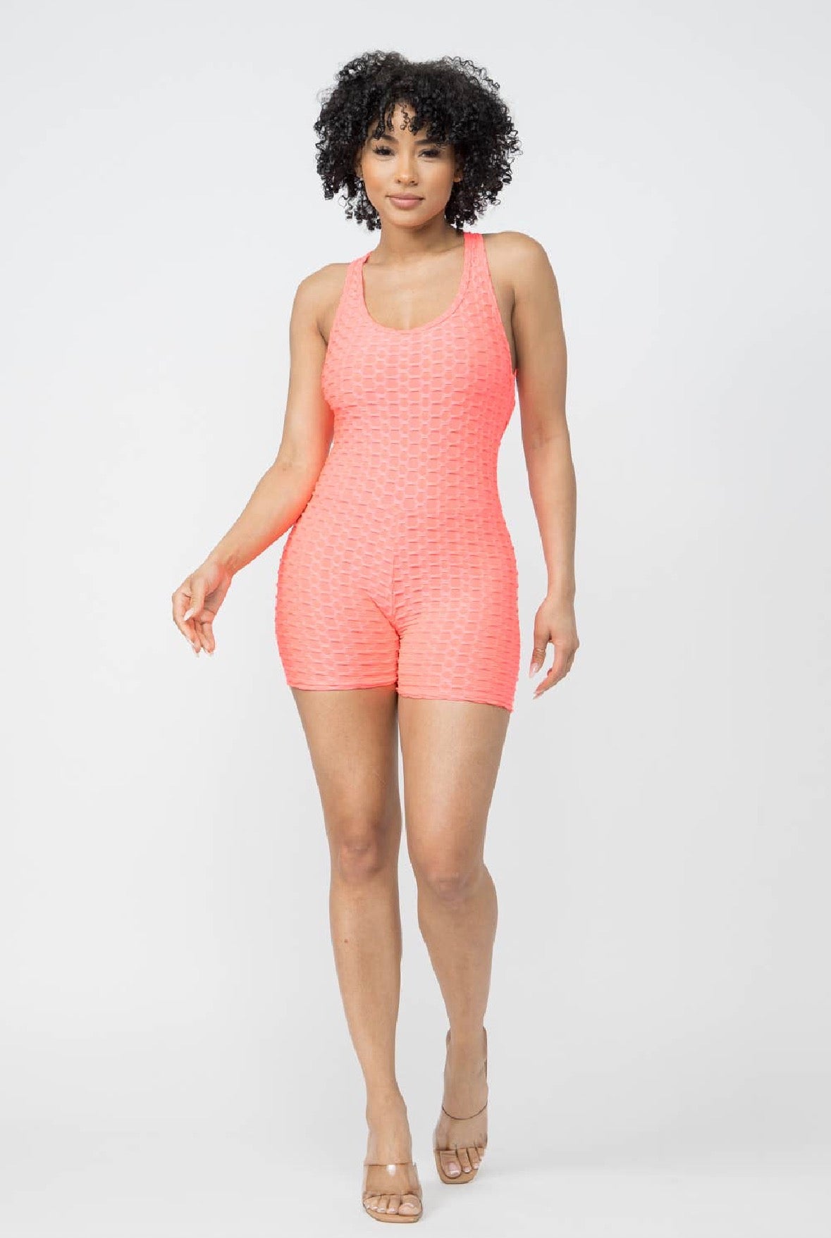 Honeycomb Poly Jacquard Sleeveless Cross Back NEON PINK