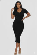 Solid Color Black Short Sleeve ribbed chain print