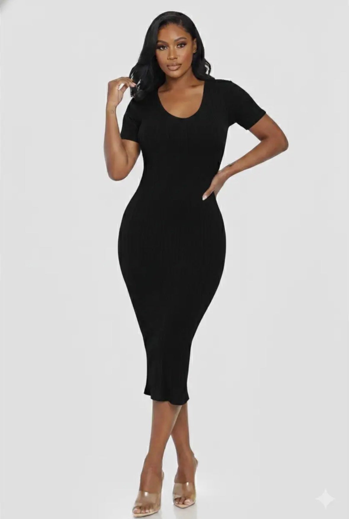 Solid Color Black Short Sleeve ribbed chain print