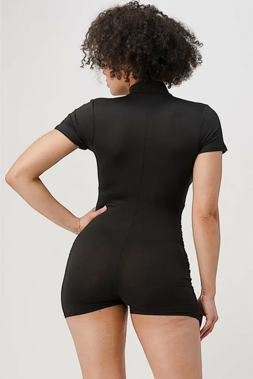 Body Con Romper with Wrinkling Short Black