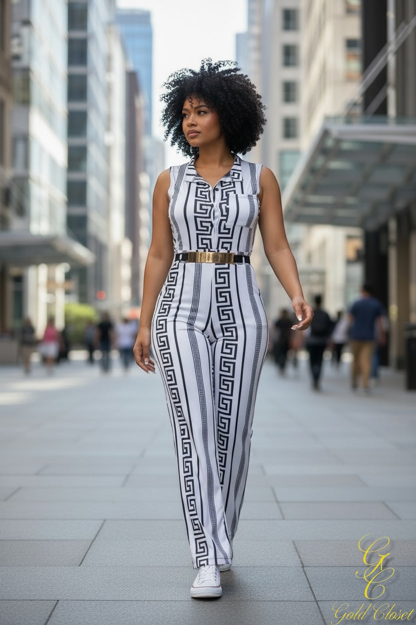 Vertically printed patterned sleeveless faux colla