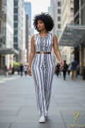 Vertically printed patterned sleeveless faux colla