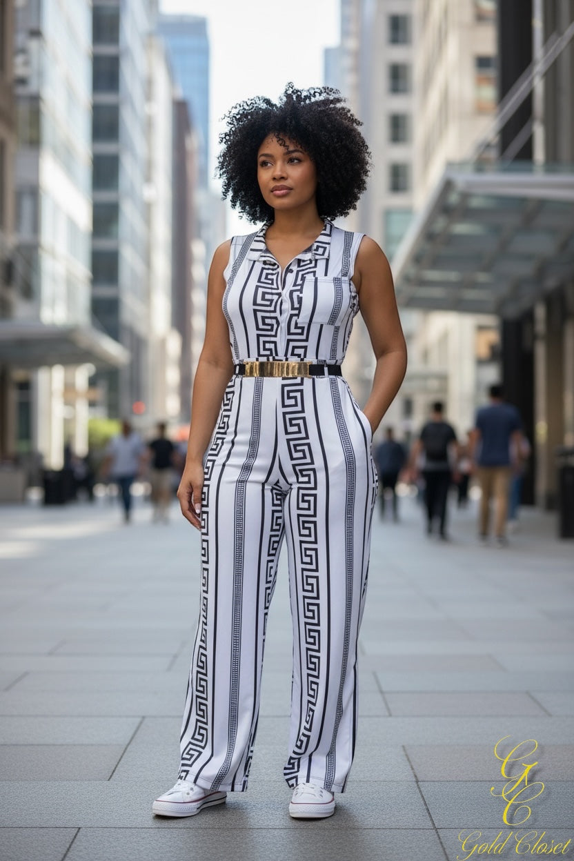 Vertically printed patterned sleeveless faux colla