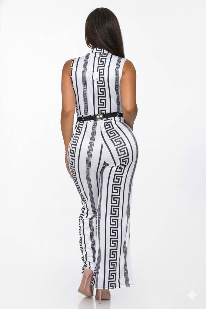 Vertically printed patterned sleeveless faux colla