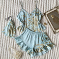 Women Fashion Printed Silk Pajamas Two-Piece Set