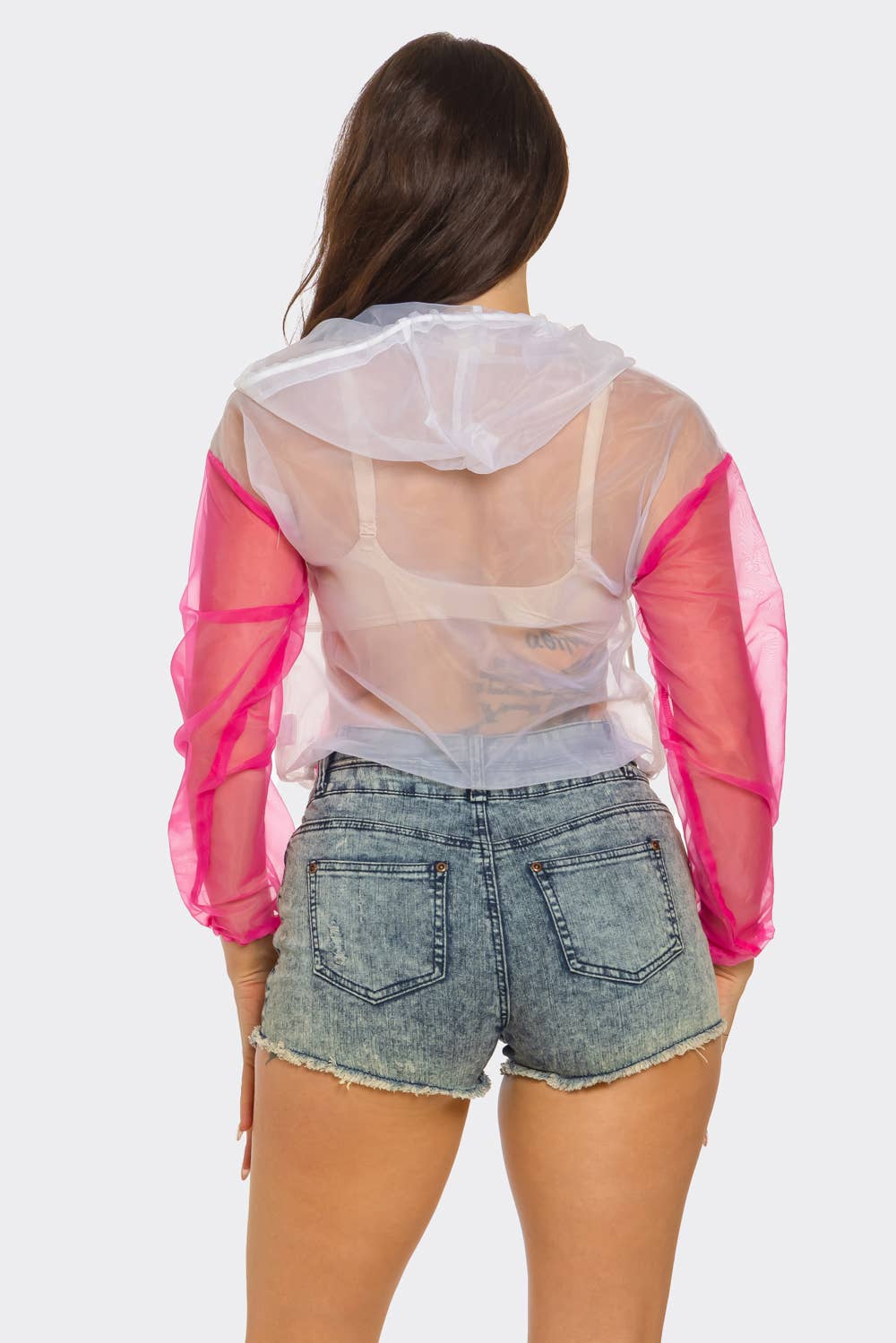 Organza Zip Up Kangaroo Pocket Hoodie Jacket