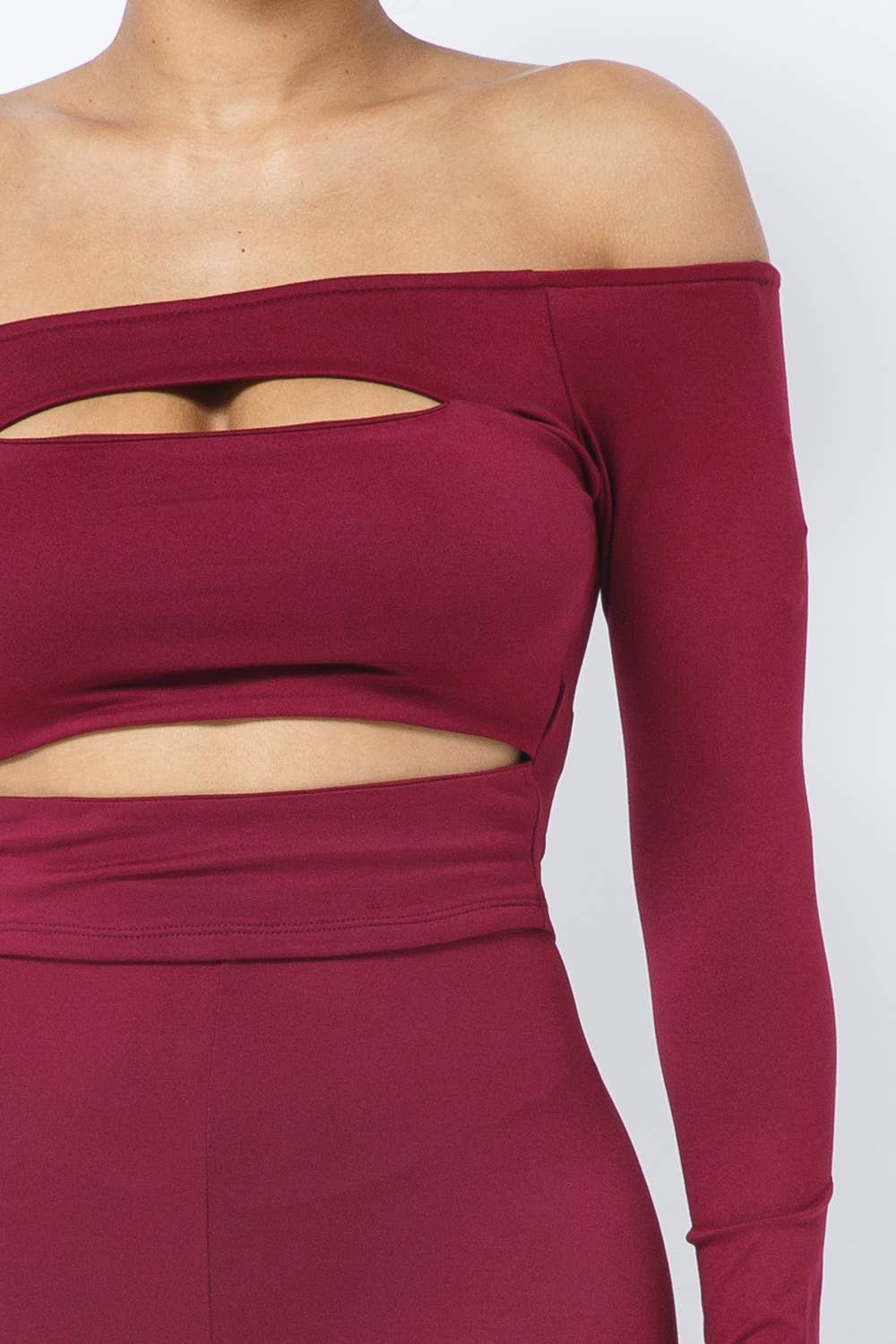 Cut Outs Long Sleeve Top Shirring Leggings Set