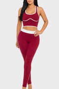 Seamless Rib Contrast Trim Top And Leggings Set
